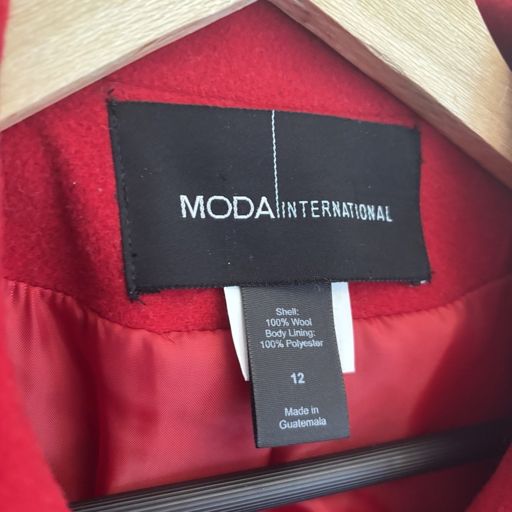 Moda International Vintage Women's 100% Wool Red Coat Flap Pockets Size 12 - Picture 2 of 5